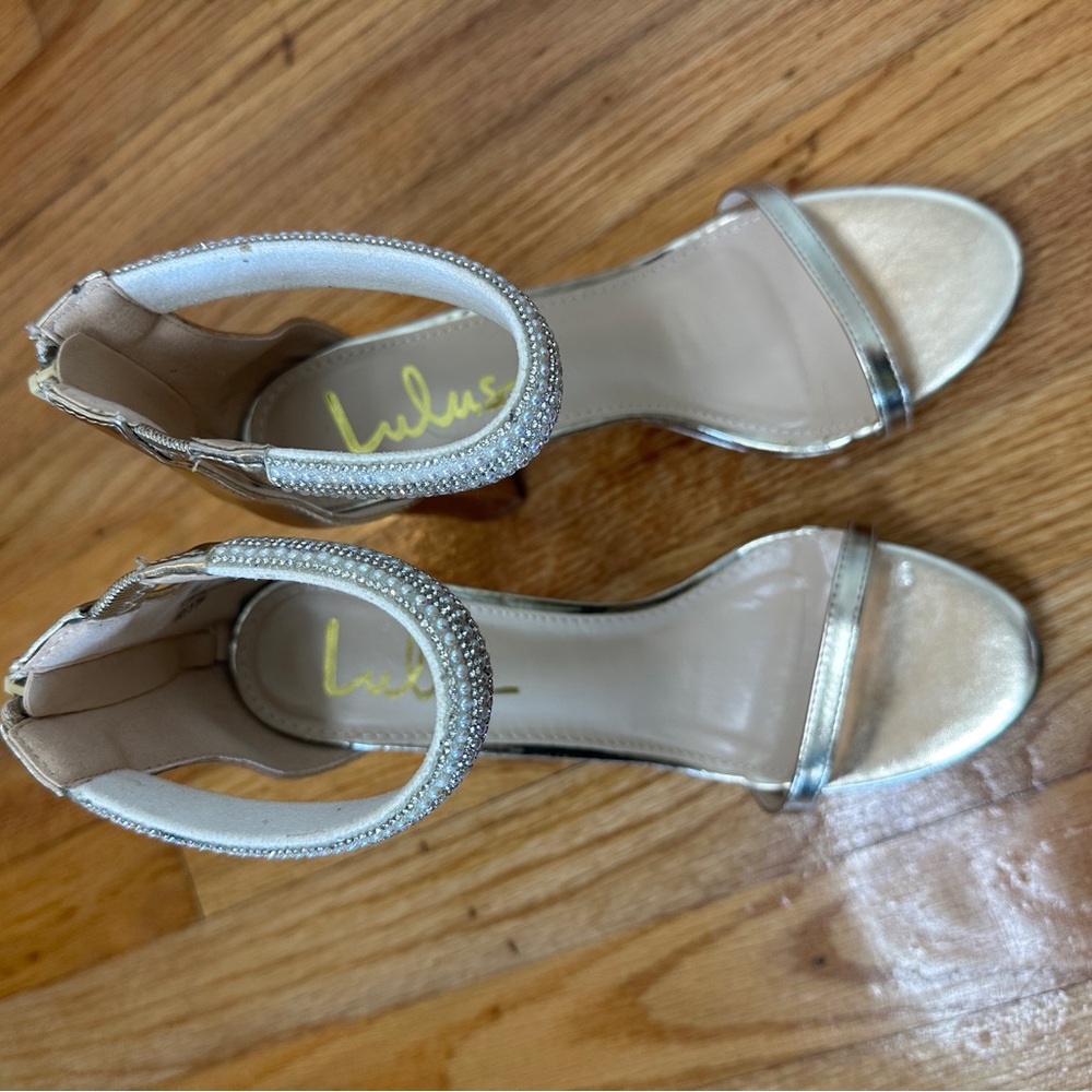 Lulus Cute Pearly Gold Metallic High Heels Block Heel - Picture 9 of 12
